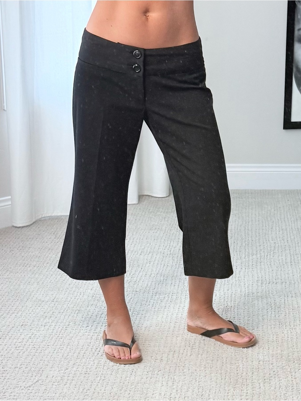 Y2K Maurices Black Cropped Capri Wide-Leg Trouser Pants